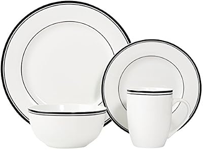 Amazon Basics 16-Piece Cafe Stripe Dinnerware Set, Microwave and Dishwasher Safe, Plates, Bowls, Mugs, Servic… — view 3