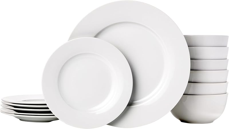 Amazon Basics Porcelain Dinnerware Set, Microwave and Dishwasher Safe, Service for 6, 18-Piece, Plates, Bowls…