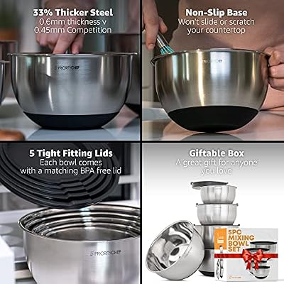 Priority Chef Premium Mixing Bowls With Lids Set, Airtight Lids, Thicker Stainless Steel, Non-Slip Base, 5 Ne… — view 3