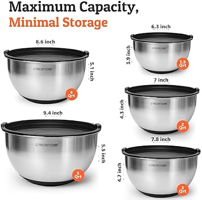 Priority Chef Premium Mixing Bowls With Lids Set, Airtight Lids, Thicker Stainless Steel, Non-Slip Base, 5 Ne… — view 4