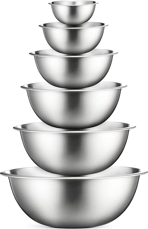 FineDine Stainless Steel Mixing Bowls Set, 6-Piece Metal Bowls