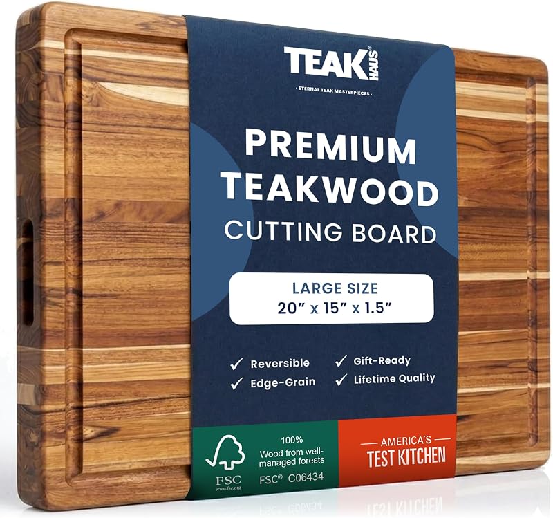 Teakhaus Edge-Grain Teak Wood Carving Board with Juice Groove, Large