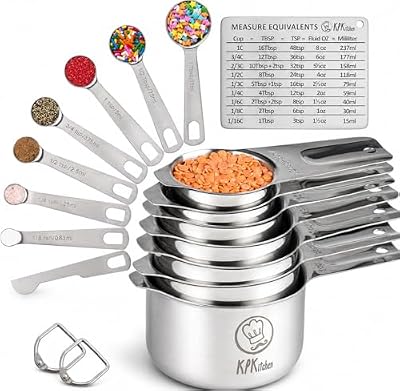 Measuring Cups and Spoons Set, 16-Piece Stainless Steel, Leveler & Chart — view 2