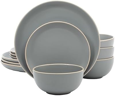 Gibson Home Rockaway 12-Piece Stoneware Dinnerware Set, Matte Finish, Service for 4, Modern Ceramic Plates an… — view 2