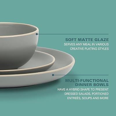 Gibson Home Rockaway 12-Piece Stoneware Dinnerware Set, Matte Finish, Service for 4, Modern Ceramic Plates an… — view 4