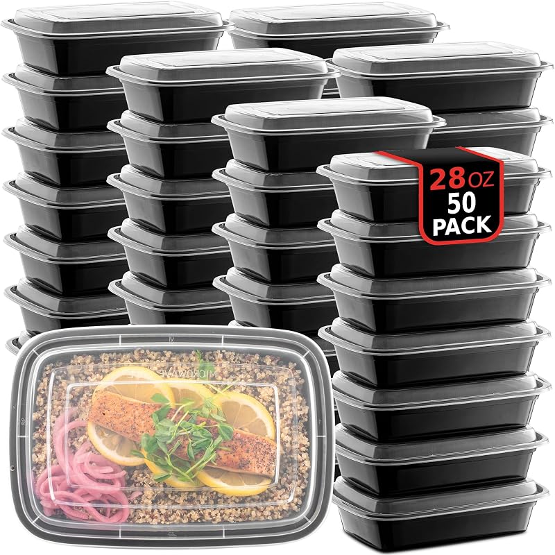 50-Pack Reusable Meal Prep Containers Microwave Safe Food Storage Containers with Lids, 28 oz - 1 Compartment…
