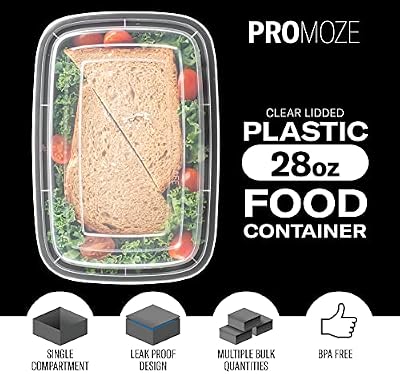 50-Pack Reusable Meal Prep Containers Microwave Safe Food Storage Containers with Lids, 28 oz - 1 Compartment… — view 3