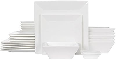 Off-White Porcelain 24-piece Dinnerware Set for 6, Square Plates and Bowls — view 2