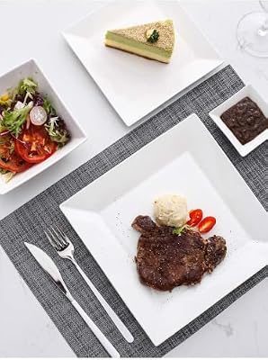 Off-White Porcelain 24-piece Dinnerware Set for 6, Square Plates and Bowls — view 4