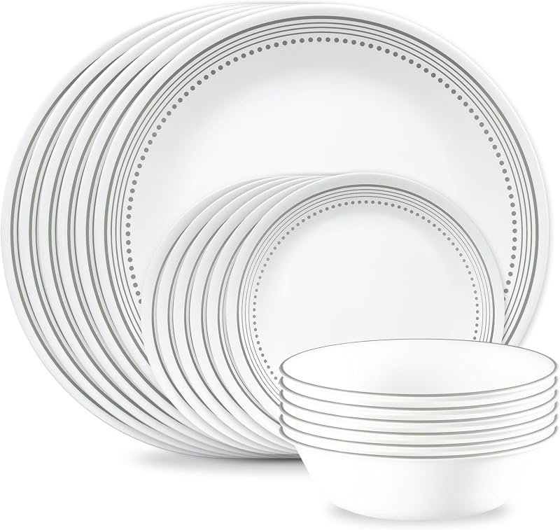 Corelle Vitrelle 18-Piece Service for 6 Dinnerware Set Triple Layer Glass and Chip Resistant, Lightweight Rou…