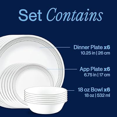 Corelle Vitrelle 18-Piece Service for 6 Dinnerware Set Triple Layer Glass and Chip Resistant, Lightweight Rou… — view 4