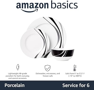 Amazon Basics 18-Piece Complete Kitchen Dinnerware Set, Microwave and Dishwasher Safe, Plates, Dishes, Bowls,… — view 3