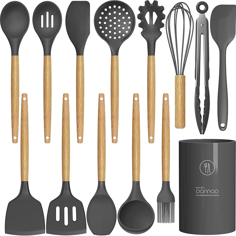 oannao Silicone Cooking Utensils Kitchen Utensil Set - 446°F Heat Resistant Silicone Kitchen Utensils Set, Sp…