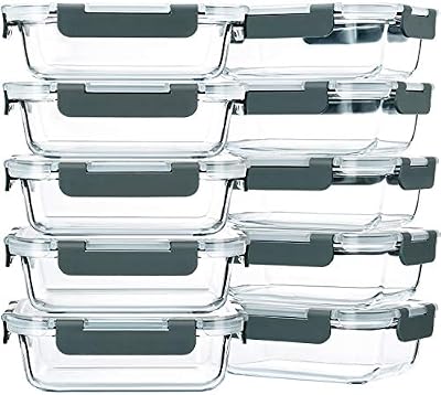M MCIRCO 10 Pack,22 oz Glass Food Storage Containers with lids, Gray — view 2
