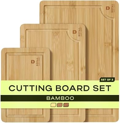 ROYAL CRAFT WOOD Wooden Cutting Boards for Kitchen Meal Prep & Serving - Bamboo Wood Serving Board Set with D… — view 2