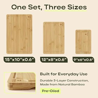 ROYAL CRAFT WOOD Wooden Cutting Boards for Kitchen Meal Prep & Serving - Bamboo Wood Serving Board Set with D… — view 3