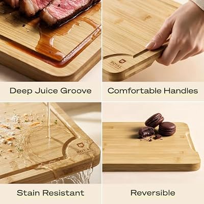 ROYAL CRAFT WOOD Wooden Cutting Boards for Kitchen Meal Prep & Serving - Bamboo Wood Serving Board Set with D… — view 4