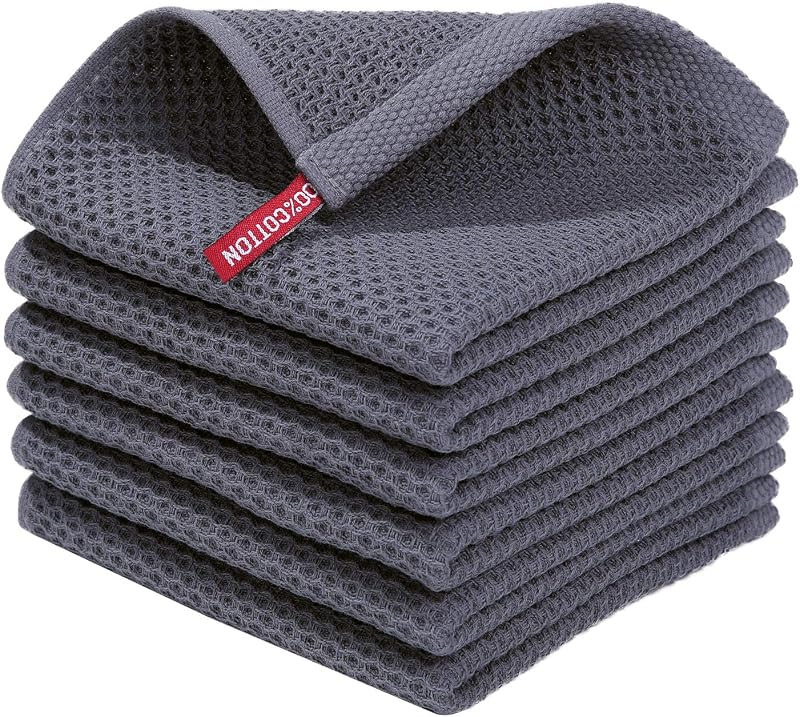 Homaxy 100% Cotton Waffle Weave Kitchen Dish Cloths 6-Pack, Dark Grey