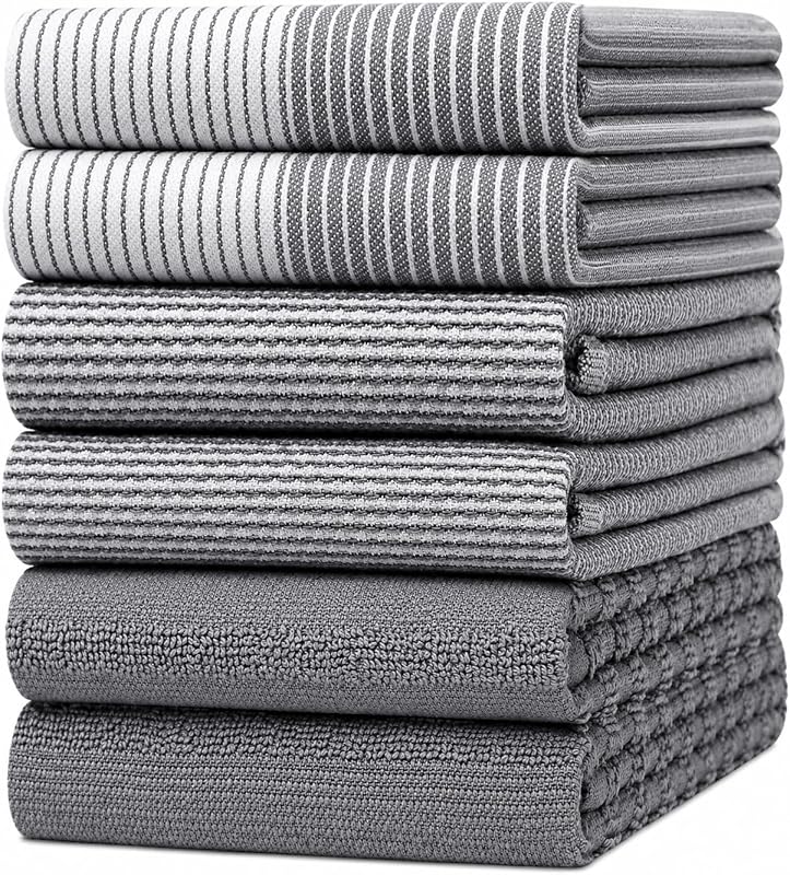 Premium Kitchen Towels 6 Pack 100% Cotton, 20"x28" Dish Towels - Grey