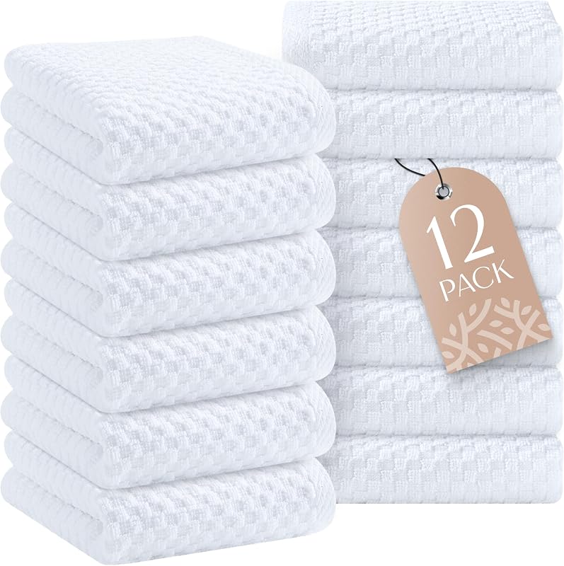Wealuxe Super Absorbent Kitchen Towels 12 Pack - Premium 100% Cotton Kitchen Towels, 450GSM Thick Machine Was…