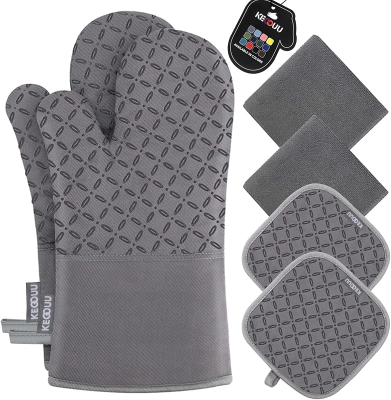 KEGOUU Oven Mitts and Pot Holders 6pcs Set, Kitchen Oven Glove High Heat Resistant 500 Degree Extra Long Oven…