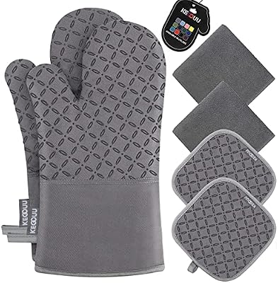 KEGOUU Oven Mitts and Pot Holders 6pcs Set, Kitchen Oven Glove High Heat Resistant 500 Degree Extra Long Oven… — view 2
