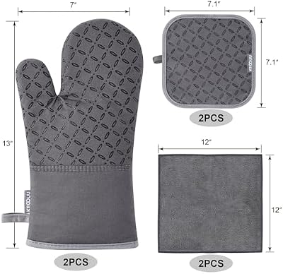 KEGOUU Oven Mitts and Pot Holders 6pcs Set, Kitchen Oven Glove High Heat Resistant 500 Degree Extra Long Oven… — view 3