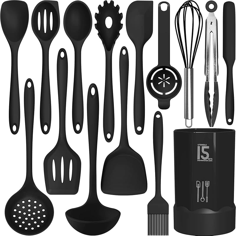 AOTHOD Silicone Cooking Utensils Set - 446°F Heat Resistant Kitchen Utensils,Turner Tongs,Spatula,Spoon,Brush…