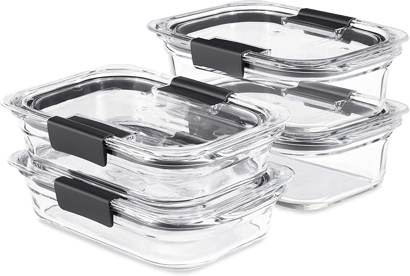 Rubbermaid Brilliance Glass Food Storage set of 4 containers 8 total pieces (4 containers + 4 lids) for Lunch…