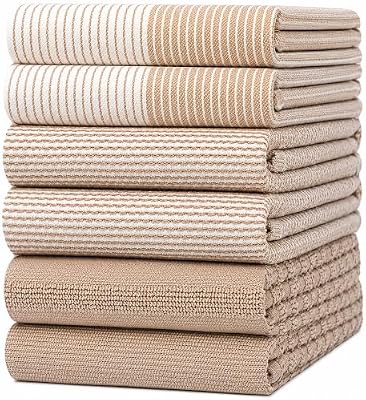 Premium Kitchen Towels 6 Pack 100% Cotton, 20"x28" Dish Towels - Tan — view 2