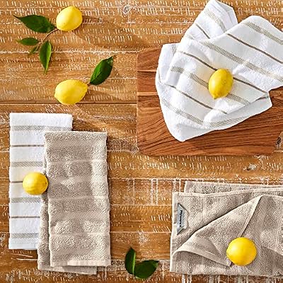 KitchenAid Albany Kitchen Towel 4-Pack Set, Milkshake Tan/White, 16"x26" — view 3