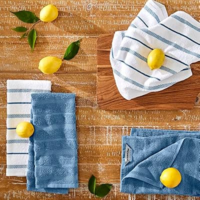 KitchenAid Albany Kitchen Towel 4-Pack Set, Blue Velvet/White, 16"x26" — view 3