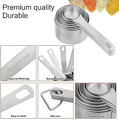 Measuring Cups Set, 18/8 Stainless Steel Measuring Cups Set with Magnetic Conversion Chart, Dry&Liquid Metal… — view 4