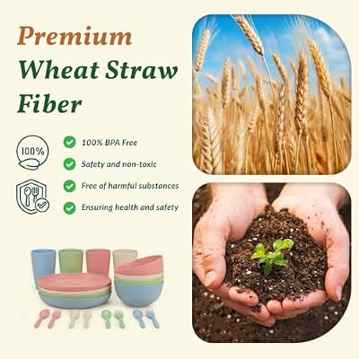 Homienly Wheat Straw Dinnerware Sets 20 PCS Plates and Bowls Sets Microwave and Dishwasher Safe Dish Set Unbr… — view 4