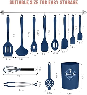 Blue Kitchen Utensils Set-12 Pieces Silicone Cooking Utensils Set — view 3