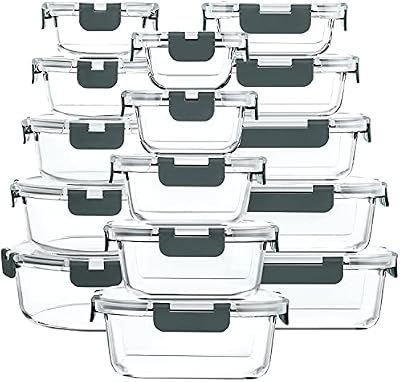 M MCIRCO 30 Piece Extra Large Glass Food Storage Containers with Lids,Gray — view 2