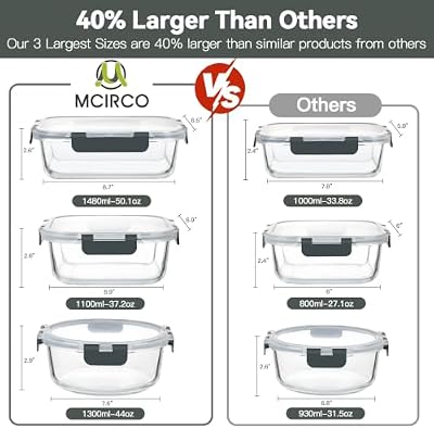 M MCIRCO 30 Piece Extra Large Glass Food Storage Containers with Lids,Gray — view 3