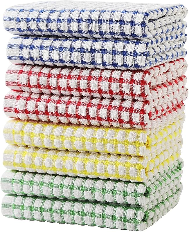 Oeleky Cotton Kitchen Towels, 15x26, Checkered, 8 Pack