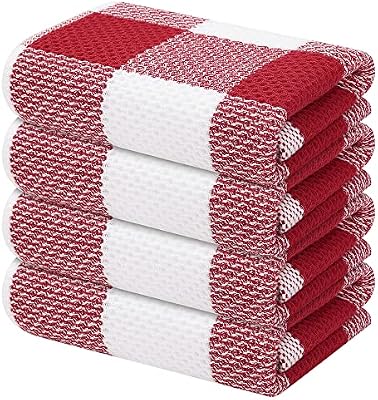 Mordimy Cotton Waffle Kitchen Towels, 13"x 28", 4 Pack, Red & White — view 2
