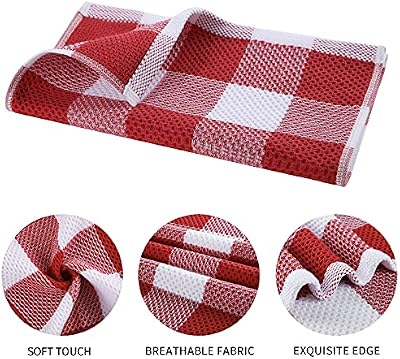 Mordimy Cotton Waffle Kitchen Towels, 13"x 28", 4 Pack, Red & White — view 3