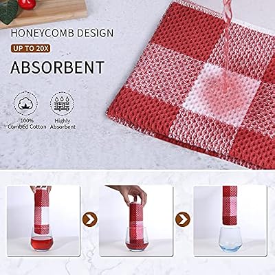 Mordimy Cotton Waffle Kitchen Towels, 13"x 28", 4 Pack, Red & White — view 4