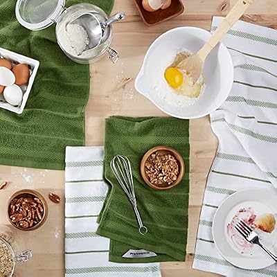KitchenAid Albany Kitchen Towel 4-Pack Set, Matcha Green/White, 16"x26" — view 3