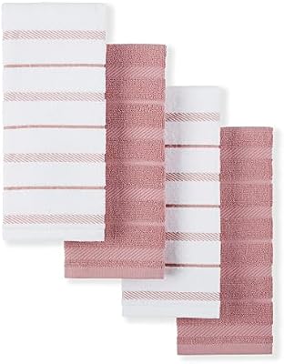 KitchenAid Albany Kitchen Towel 4-Pack Set, Dried Rose/White, 16"x26" — view 2