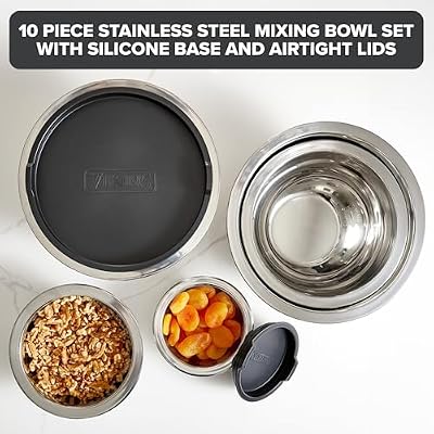 Viking Mixing Bowls Set, 10 Piece Stainless Steel Kitchen Cookware, Non-Slip Silicone Base, Includes Tight Fi… — view 3