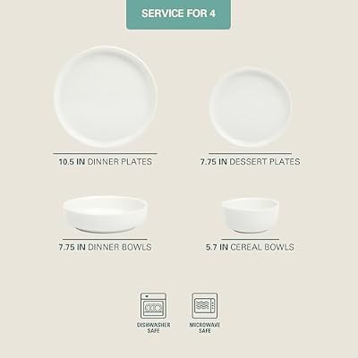 Gibson Home Plates and Bowls Sets - Dinnerware Set for 4, 16-Piece White Dishes — Ceramic Dish Set| Microwave… — view 3
