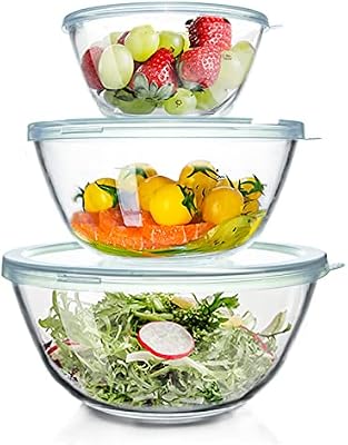 WhiteRhino Glass Mixing Bowls Glass Bowls with Lids Set(4.5QT,2.7QT, 1.1QT),Large Salad Bowls,glass mixing bo… — view 2