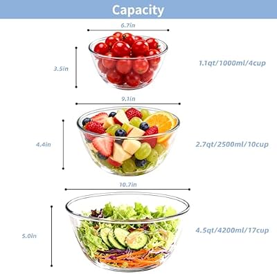 WhiteRhino Glass Mixing Bowls Glass Bowls with Lids Set(4.5QT,2.7QT, 1.1QT),Large Salad Bowls,glass mixing bo… — view 3