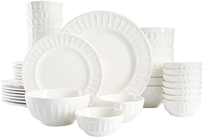 Gibson Home Zen Buffet Porcelain Ceramic Dinnerware Sets for 8, Plates and Bowls Set (40pcs), White Embossed… — view 2