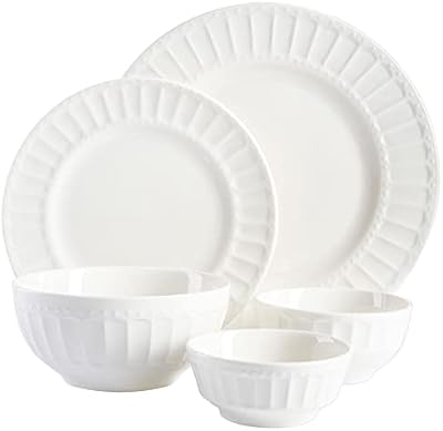 Gibson Home Zen Buffet Porcelain Ceramic Dinnerware Sets for 8, Plates and Bowls Set (40pcs), White Embossed… — view 3