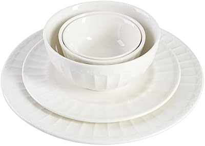 Gibson Home Zen Buffet Porcelain Ceramic Dinnerware Sets for 8, Plates and Bowls Set (40pcs), White Embossed… — view 4